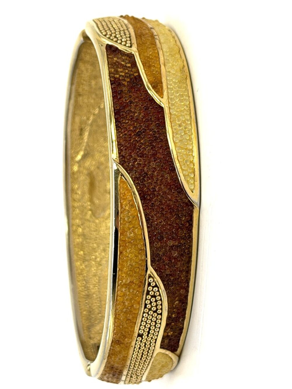 Vintage De Thorda Austria Glass Micro Bead Hinged Bangle Bracelet Modernist
